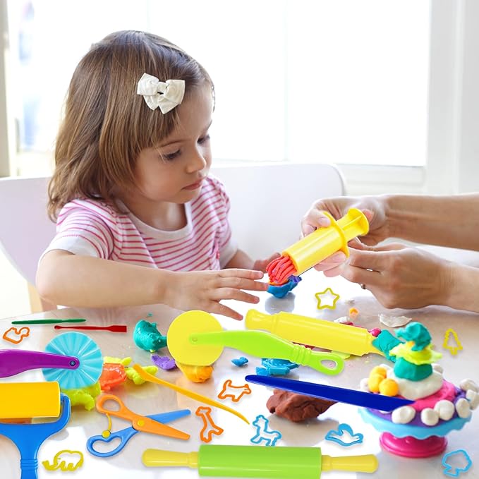 LCY WEDSHI Dough Tool Set, 24 Pcs Dough Tools Sets for Kids Ages 4-8, Dough Accessories Includes Animal Molds, Cutters Roller, Rolling Pins, Safety Scissors, Plastic Knife