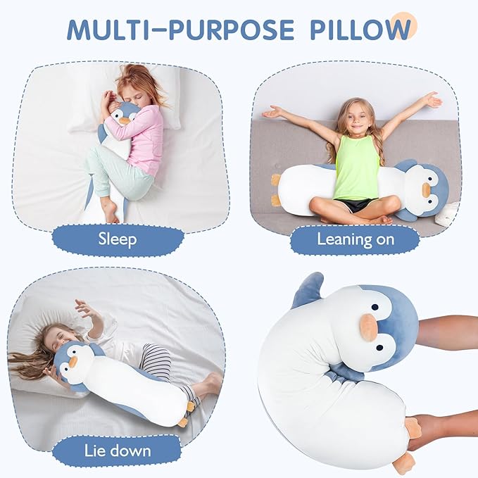 Dalmao 22 inch Long Penguin Body Pillow for Kids, Big Penguin Stuffed Animal Plush Toys, Cute Cuddle Pillow Gift for Kids, Girls, Girlfriends, Birthday