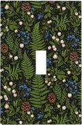 Mystical Forest Floor 1-Gang Toggle Light Switch Plate, Dark Botanical Fern & Berry Cottagecore Woodland Decorative Wall Plate for Farmhouse Home Decor