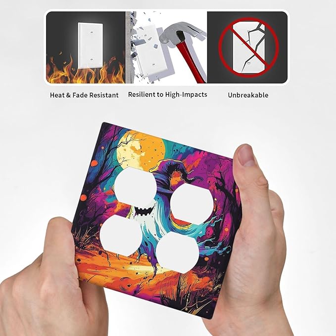 Outlet Covers Ghost Colorful Forest Moon Dead Tree 2 Gang Double Duplex Decorative Light Switch Covers Electrical Wallplates Socket Faceplate For Nursery Kids Room Decor