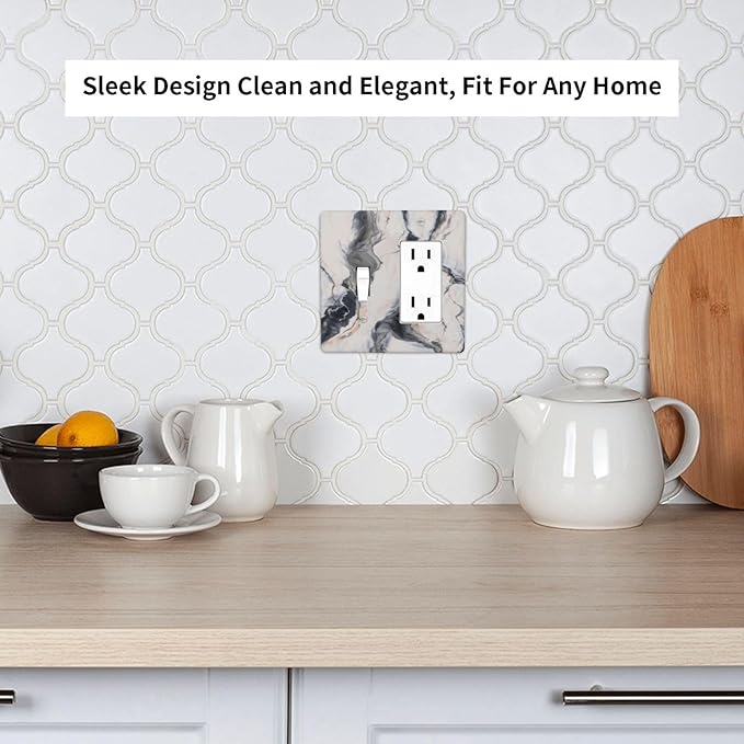 Abstract Marble Textured Modern Luxury Print Outlet Covers 1 Toggle 1 Rocker Combination Decorative Wall Plate Electrical Switch Plates Light Switch Cover Plate for Bathroom Kitchen Decor