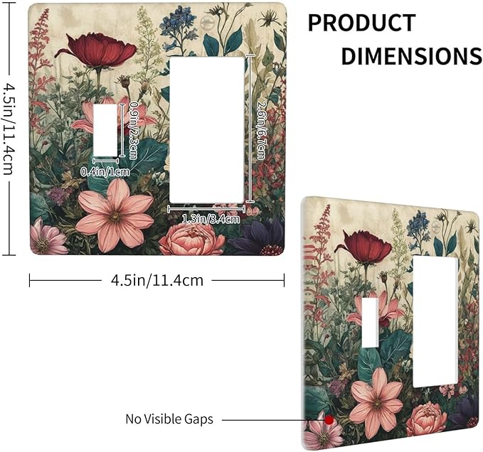 Decorative Outlet Covers Rustic Wildflower Red Floral Green Plant 2 Gang 1 Gang Wall Plate Cover Single Toggle Rocker Combination Light Switch Cover Plate Jumbo Face Plate