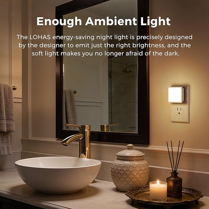 L LOHAS LED 3CCT Night Lights Plug into Wall 2-Pack, 0.3W Plug in Night Light, Dusk to Dawn, Bright Nightlight Auto-On/Off, for Adults Kids Room Bedroom Bathroom Hallway Kitchen