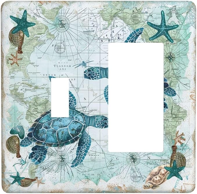 Outlet Covers Nautical Green Sea Turtles Beach Blue Ocean 1 Toggle 1 Rocker Combination Decorative Wall Plate Electrical Switch Plates Light Switch Cover Plate For Bathroom Kids Room