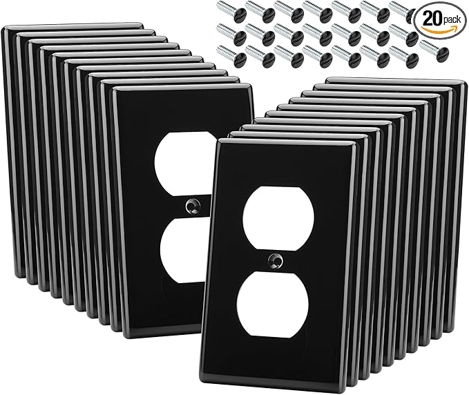 Bates- Duplex Wall Plate, 20 Pack, Black, Electrical Outlet Cover Plates, Wall Outlet Cover