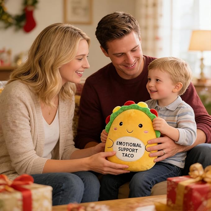 Taco Plush - Emotional Support Taco,Cute Emotional Support Plush Pillow Soft Yellow Stuffed Taco Toy Positive Gifts Encouragement Ornament for Kids Friends Family