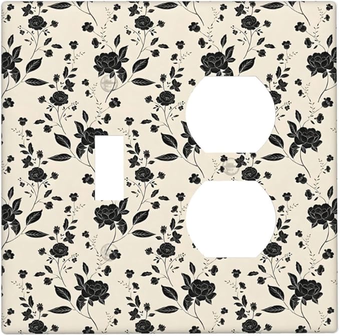 Black Rose Dark Romance Wildflowers Floral Wallplates 1 Toggle 1 Duplex Switch Plate Electrical GFCI Faceplate Decorative Light Switch Covers for Bedroom Living Room Decor