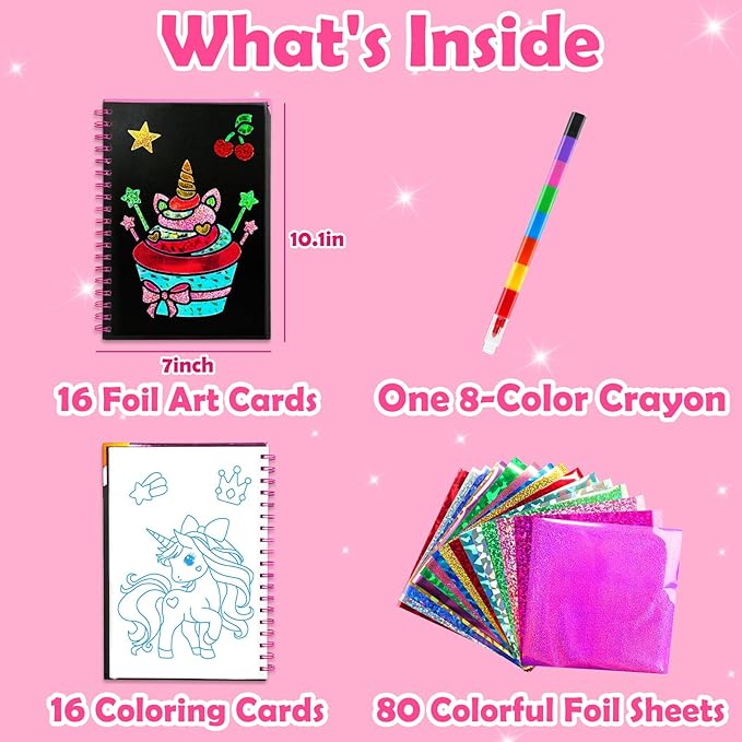 FUNNYB&G Foil Art Crafts for Kids Ages 4-8: Mother's Day 2026, Birthday Gift for Girls, Art and Crafts Supplies, Party Favors, Creative Toys for Girls 4 5 6 7 8 9 Years Old(Unicorns)