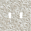 White Floral Vine 2-Gang Double Toggle Wall Plate, French Scroll Printed Pattern Light Switch Cover, Neutral Farmhouse Decor for Bedroom Bathroom Living Room