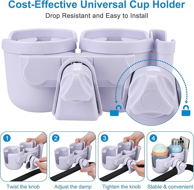 Accmor Stroller Cup Holder with Phone Holder, Bike Cup Holder, Universal Cup Holder for Uppababy Nuna Doona Strollers, 2-in-1 Cup Phone Holder for Stroller Bike Accessory