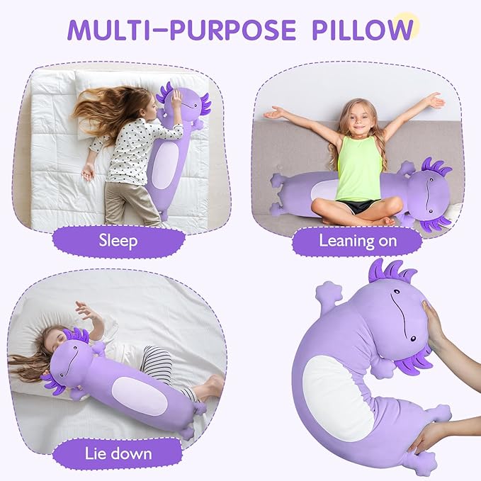 Dalmao 36 inch Cute Giant Purple Axolotl Plush Soft Body Pillow, Large Squishy Plushies Axolotl Stuffed Animals Toy, Gifts for Kids Boys Girls Birthday