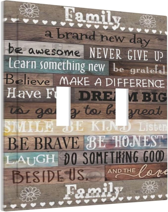 Country Farm Family Quote Wood 2 Gang Double Toggle Outlet Light Switch Cover Wall Plate Electrical Faceplate Decorative Dual Device Switchplate