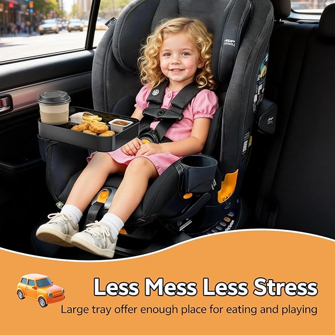 2PCS Car Seat Snack Tray for Kids Toddler Travel,Cup Holder Expander for Car,Toddler Travel & Road Trip Accessory for Mess-Free Snacking in The Car (Black)