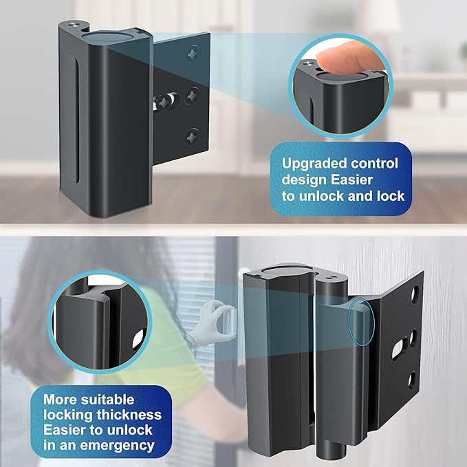 2Pack Door Reinforcement Lock Withstands 800lbs of Force - Black Extra Proof Door Lock for Kids Safety Drilling Required,Prevents Unauthorized Entry,Add a Door Security Locks for Home Safety & Privacy