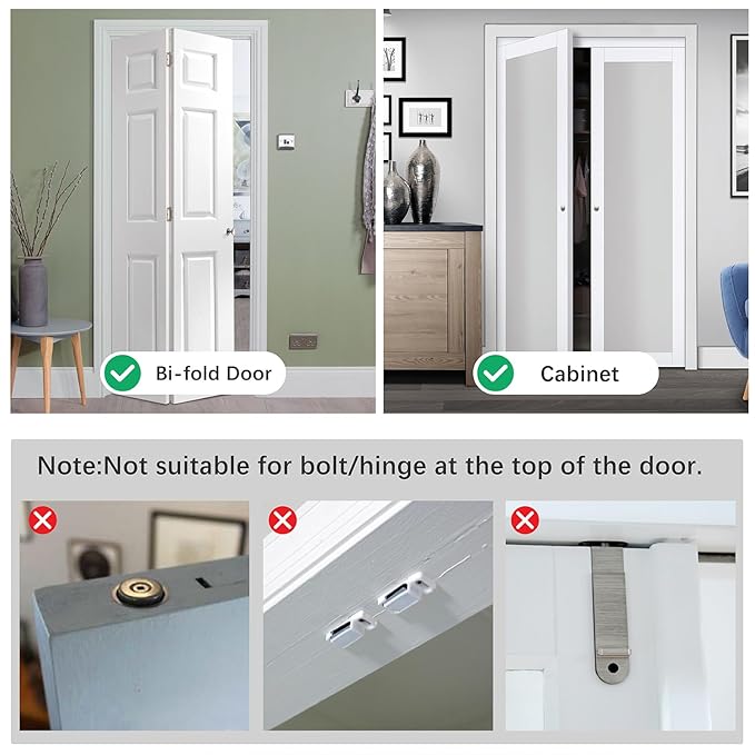 Metal Bifold Door Lock - Double Door Child Safety Locks Keep Toddler, Cats&Dogs Out of Closets, Cabinets, Pantry - No Need Install (1PC)