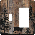 Outlet Covers Rustic Forest Antler Elk Deer Silhouettes Animals Wood Grain 1 Toggle 1 Rocker Combination Decorative Wall Plate Light Switch Cover Plate Electrical Switch Plates for Farmhouse