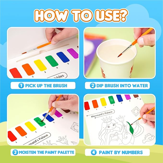 YPLUS Paint with Water Books for Toddlers, Art Craft Toys Watercolor Painting Paper for Kids, Gift for Kids Ages 1-3, 2-4, 4-6, Drawing with Brush - Travel