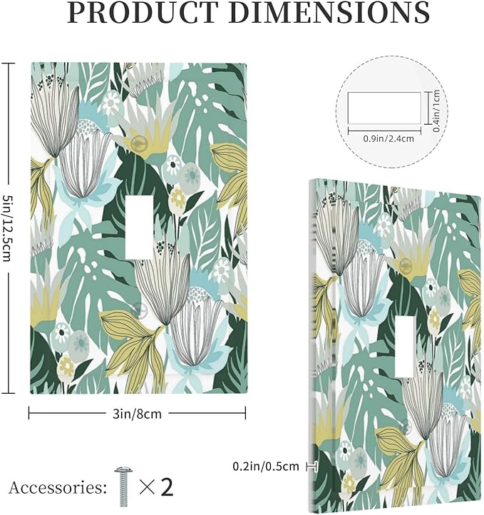Retro Tropical Leaves Light Switch Plate Cover 1 Gang Single Toggle Wall Plates Art Decorative Switchplate Outlet Covers Electrical Faceplate for Bedroom Bathroom Kitchen Decor