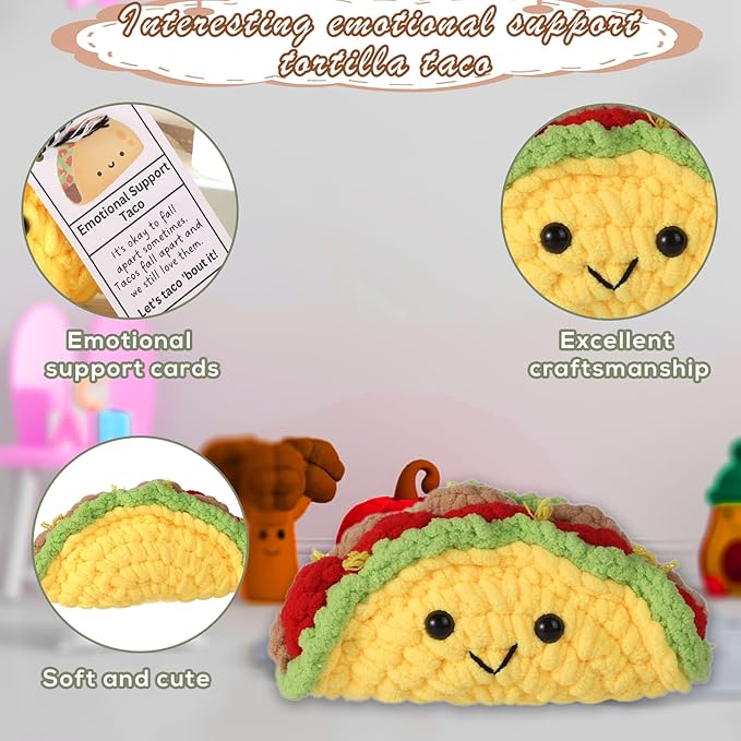 Emotional Support Taco, Crochet Emotional Support Plush, Handmade Taco Potato Toy Plush with Positive Words, Adorable Knitted Doll Inspirational Gift Encouragement Ornament for Friends and Family