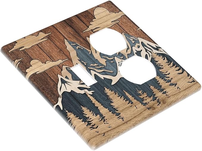 Blue Mountain Range Forest Nature Wilderness Wood Texture Wallplates 1 Toggle 1 Duplex Switch Plate Electrical GFCI Faceplate Decorative Light Switch Covers for Farmhouse Home Decor