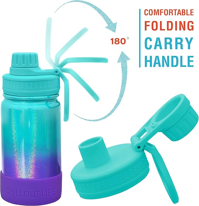 CHILLOUT LIFE 12 oz Kids Insulated Water Bottle for School with Leakproof Spout Lid and Cute Waterproof Stickers, Personalized Stainless Steel Thermos Flask Metal Water Bottle for Girls & Boys