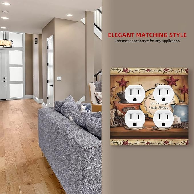 Kitchen Coffee Beans Cafe Country Cottage Lodge Hotel Life Texas Star Dining 2-Gang Device Duplex Wall Plate, Decorative Two Gang Double Duplex Receptacle Socket Outlet and Light Switch Cover Plate