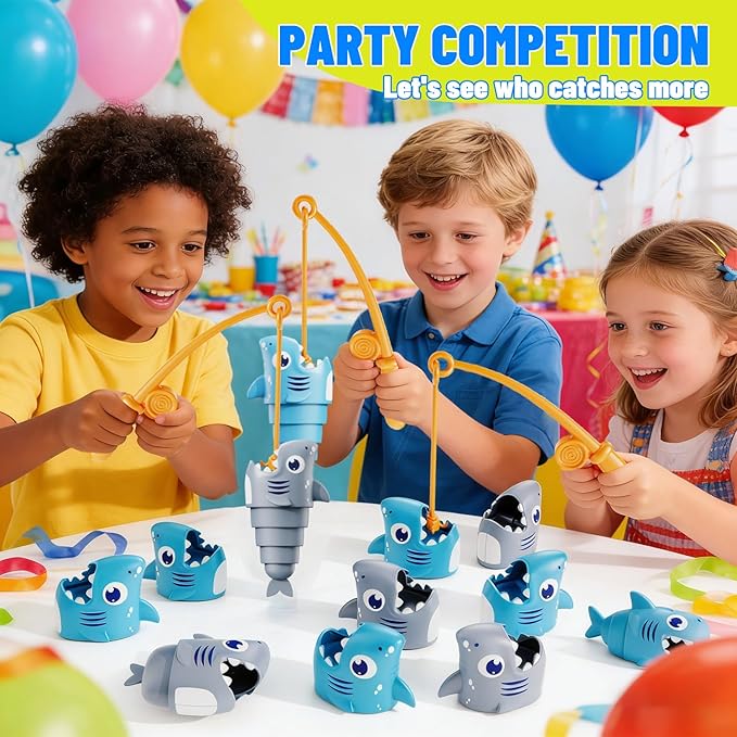 MINGKIDS Shark Fishing Game for Kids - Preschool Math Games for 3 Year Olds, Toddler Fine Motor Learning Toys, Fun Family Board Games for Boys and Girls Ages 3-5