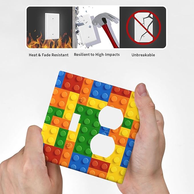 Building Blocks Theme Colored Bricks Print Wallplates 1 Toggle 1 Duplex Switch Plate Electrical GFCI Faceplate Decorative Light Switch Covers for Room Office Home Decor