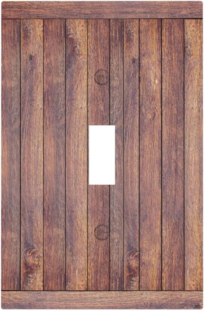 Decorative Switch Cover Plate with Wood Texture Rustic Vertical Planks Brown Design Single Gang Toggle Switch Plate Light Switch Covers Artistic Faceplate Vintage Aesthetic Kitchen/Bedroom