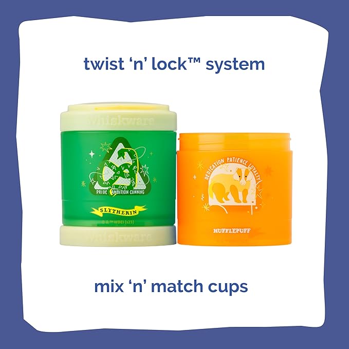 Whiskware Harry Potter Stackable Snack Containers for Kids and Toddlers, 3 Stackable Snack Cups for School and Travel, House Set, (Pack of 2)