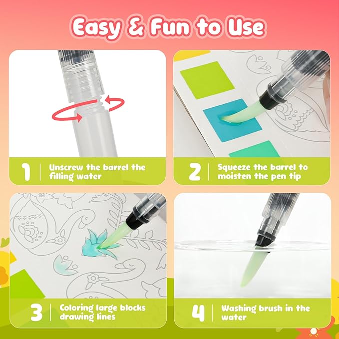 JCREN Watercolor Painting Books, Pocket Watercolor Painting Coloring Kit, Paint with Water Bookmarks Travel Activity Party Favors for Kids Toddlers Gifts for Boys and Girls