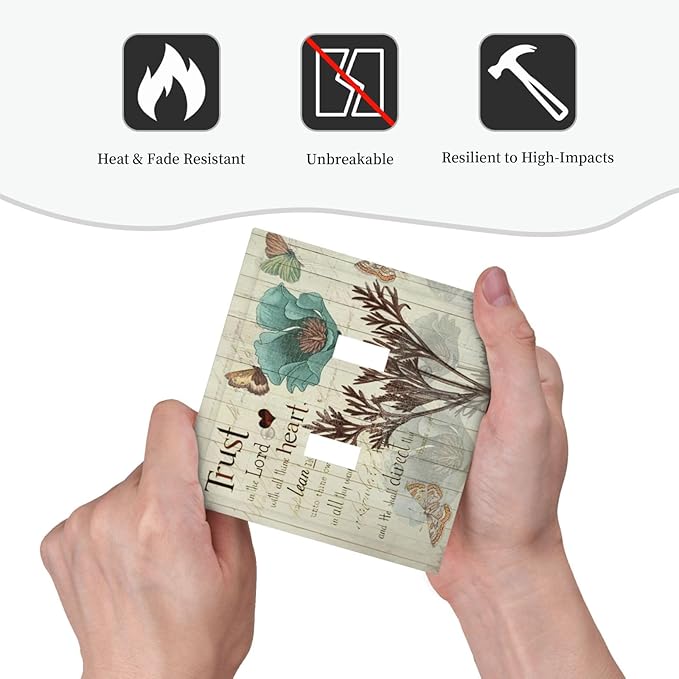 Rustic Elegant Teal Tulip Bible Inspirational Quote Decorative Switch Plates 2 Gang Double Toggle Outlet Light Switch Cover Wall Plate Electrical Faceplate for Farmhouse Bedroom Decor