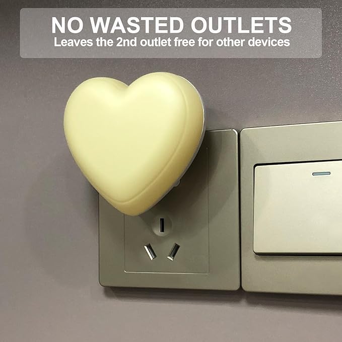 INZU Cute Night Light, Heart Night Light for Kids, LED Nightlight with Auto Dusk to Dawn Sensor, Nightlight Plug into Wall with Soft Warm Light for Bedroom, Nursery, Bathroom, Hallway (Yellow)
