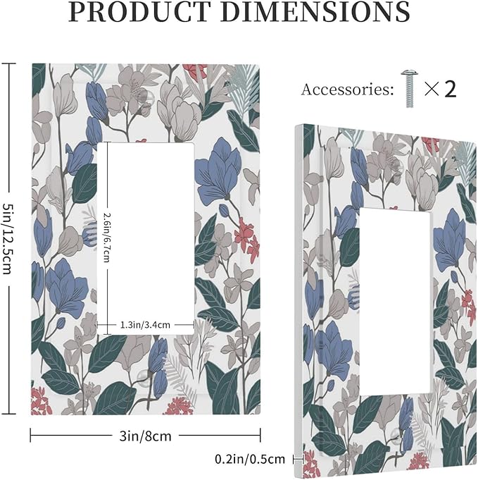 Decorative Outlet Covers Boho Green Leaf Floral Combination 1 Gang Single Decora GFCI Device Light Switch Cover Plate 1 Rocker Wall Plate Jumbo Switch Plate Cover for Bathroom Bedroom Decor