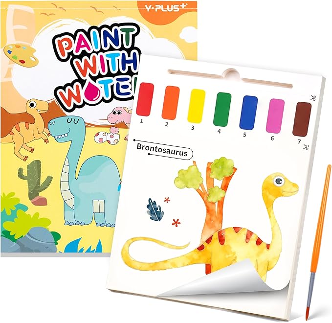 YPLUS Paint with Water Books for Toddlers, Art Craft Toys Watercolor Painting Paper, Gift for Kids Ages 1-3, 2-4, 4-6, Drawing with Brush - Dinosaur