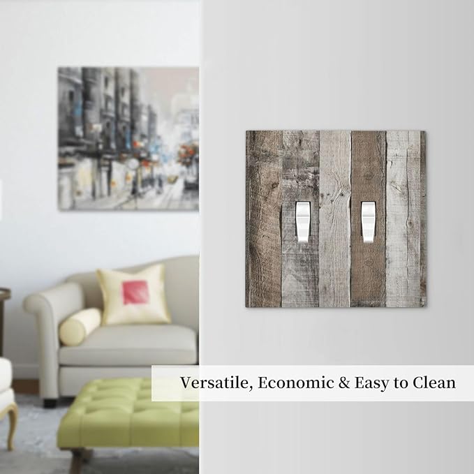 Natural Grey Wood Vintage Faux Wood Grain Decorative Switch Plates 2 Gang Double Toggle Outlet Light Switch Cover Wall Plate Electrical Faceplate for Farmhouse Home Decor