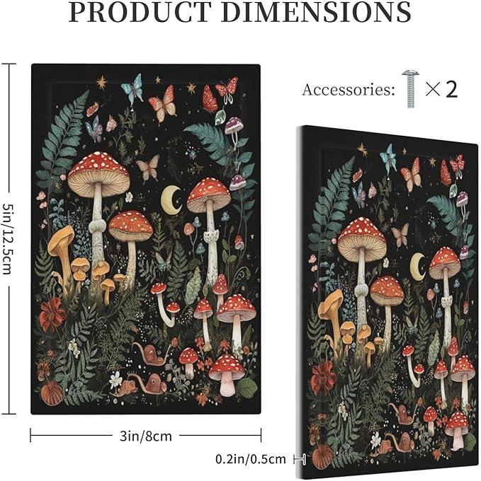 Cartoon Floral Mushroom forest Butterfly Flowers Light Switch Cover Plate 1 Gang Electrical Wall Plates Faceplate Decorative Switch Plate No Device Blank for Bedroom Kids Room Decor