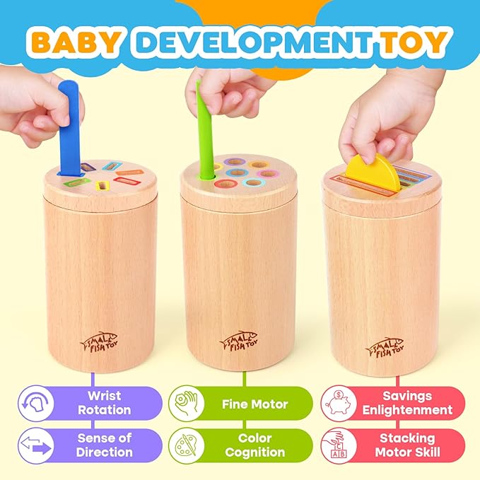 Wooden Montessori Baby Toddler Toys: 3 in1 Learning Fine Motor Preschool Toys, Educational Color Sorting Fidget Sensory Toys for Toddlers 1-3, Cause And Effect Boys Girls Gifts 12-18 Month Old