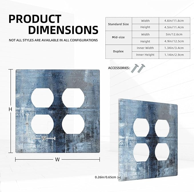 Outlet Covers Navy Blue Gray Abstract Ink Painting 2 Gang Decorative Light Switch Cover Double Duplex Wall Plates Switch Plates Electrical Socket Covers for Bathroom Bedroom Decor