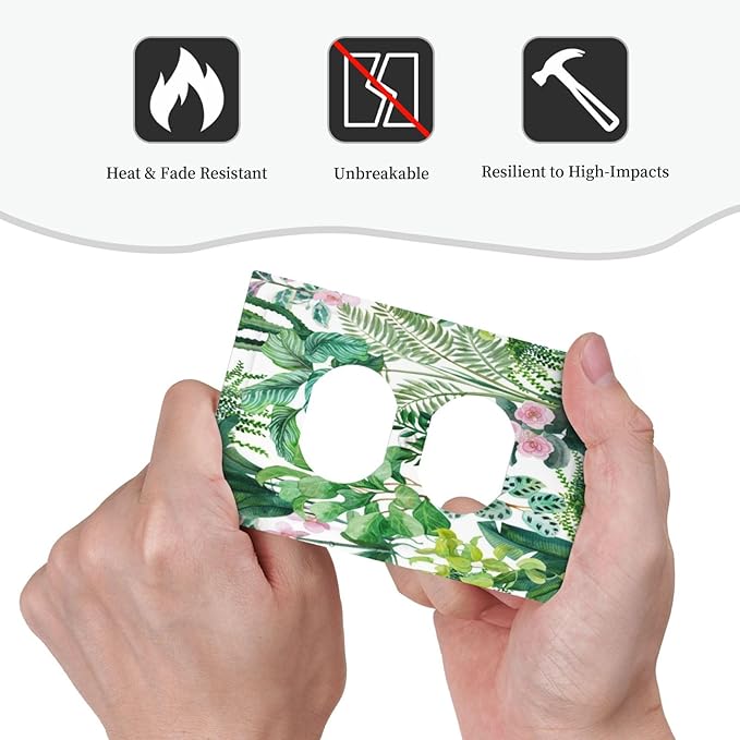 Tropical Palm Leaves Green Jungle Botanical Floral Flowers Outlet Covers 1 Gang Duplex Light Switch Cover Decorative Switch Plates Electrical Receptacle Faceplate Wall Plate for Bedroom Living Room