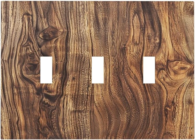 Distressed Wood Brown Wood Texture Decorative Switch Plates 3 Gang Wall Plate Triple Toggle Light Switch Cover Faceplate Electrical Wall Panels for Farmhouse Home Decor