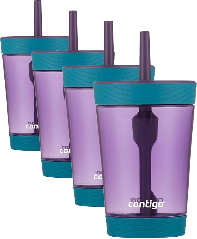 Contigo Kids Spill-Proof 14oz Tumbler with Straw and BPA Free Plastic Eggplant (Pack of 4)