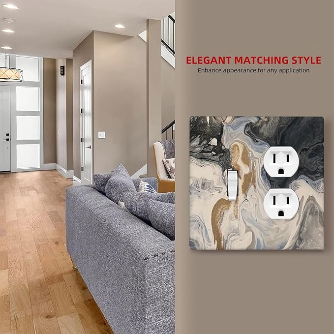 Wallplates Black Gold Swirl Fluid Painting Marble 1 Toggle 1 Duplex Switch Plate Electrical Gfci Faceplate Decorative Light Switch Covers For Bathroom Kitchen Decor