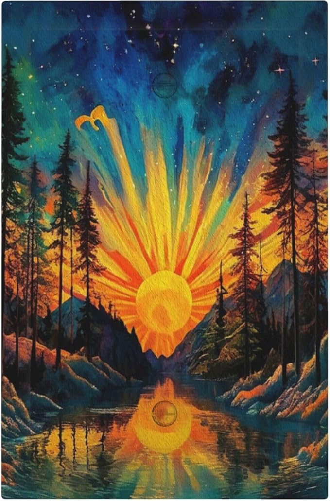 Light Switch Cover Vintage Forest Sun Boho Mountain Starry Sky Decorative Switch Plates 1 Gang Blank No Device Outlet Covers Electrical Wall Plates for Bathroom Bedroom Decor