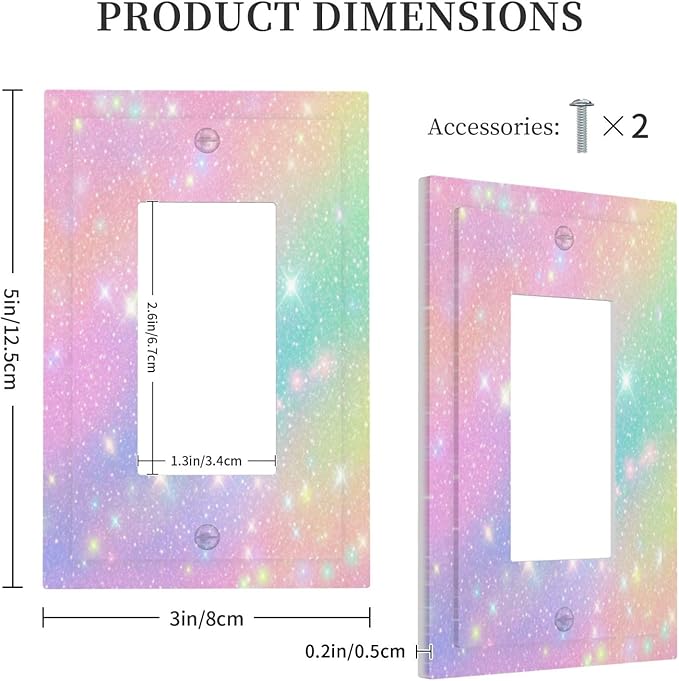 Decorative Outlet Covers Rainbow Shiny Gradient Colors 1 Gang Single Decora GFCI Device Light Switch Covers Plate 1 Rocker Wall Plate Jumbo Switch Plate Cover for Kids Room Nursery Decor