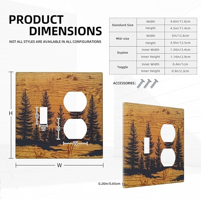 Wallplates Forest Pine Silhouette Rustic Wood Grain 1 Toggle 1 Duplex Switch Plate Electrical Gfci Faceplate Decorative Light Switch Covers For Farmhouse Cabin Decor