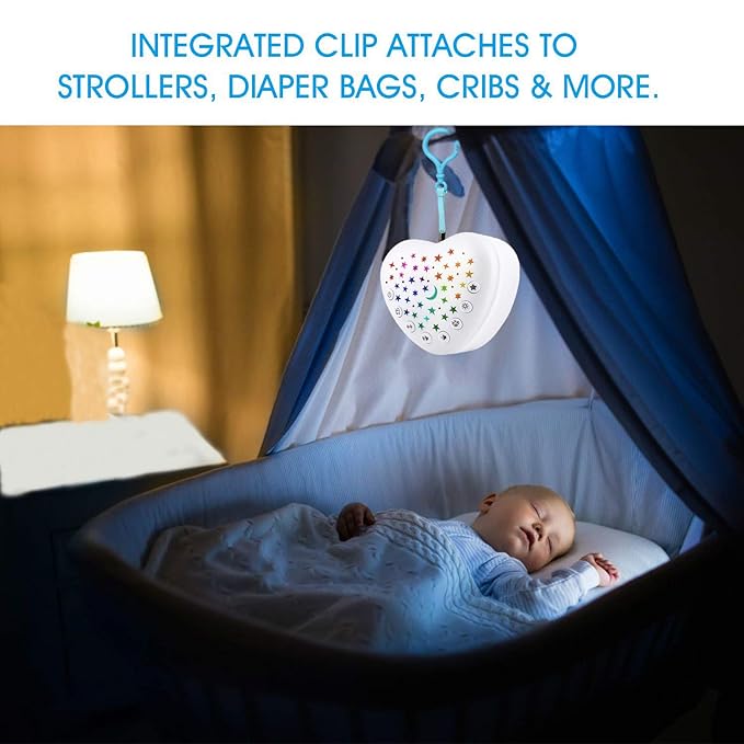 BEREST A13 White Noise Machine & Baby Sleep Soother with 15 Soothing Sounds & Projector Night Light Music Box, Cry Sensor, Rechargeable, Portable for Newborns, Toddlers, Attaches to Crib