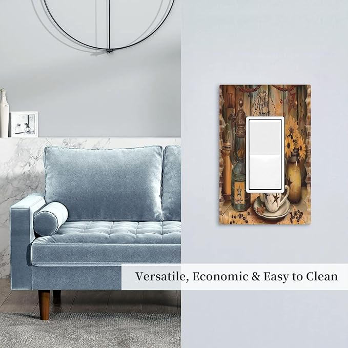 Decorative Outlet Covers Vintage Coffee Pot Star Farmhouse Wood Plank 1 Gang Single Decora GFCI Device Light Switch Cover Plate 1 Rocker Wall Plate Jumbo Switch Plate Cover