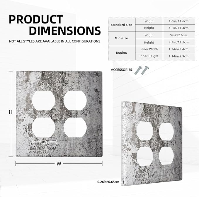 Light Switch Cover Plate Gray White Speckled Weathered Concrete Wall 2 Gang Socket Covers Double Duplex Wallplates Switch Plates and Outlet Covers for Bedroom Home Decor