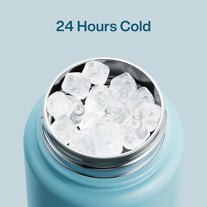 ENCOOL Insulated Water Bottle with Straw Stainless Steel Water Bottle, Leak-Proof, BPA-Free, Double Wall Vacuum Keeps Cold for 24 Hours for Sports, Travel, School (32 oz, Pewter Blue)